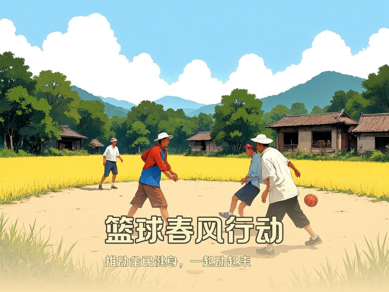 jiuyou.com_ 中国农村地区篮球普及“春风行动”，推动全民健身，春节农村篮球比赛海报