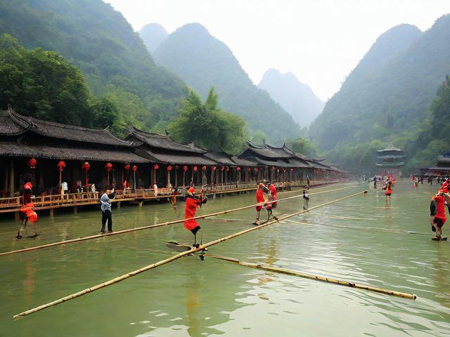 九游体育网站_ 传统竹竿节节高比赛，文化与运动双重精彩，竹节鱼竿